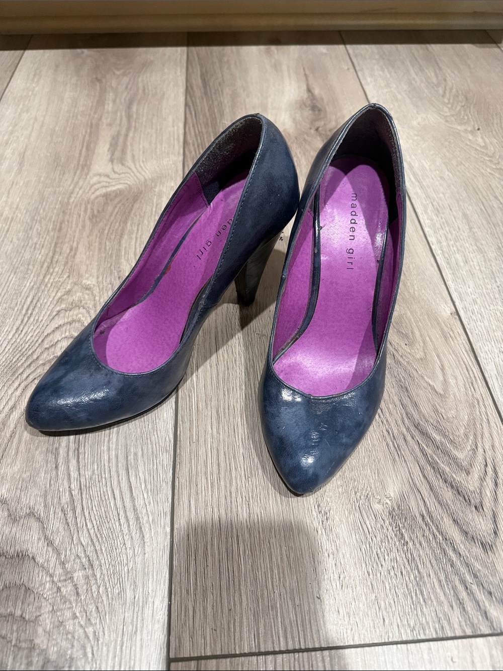 Madden Girl Navy Pointed Toe High Heels with Purple Insole Brooklyn